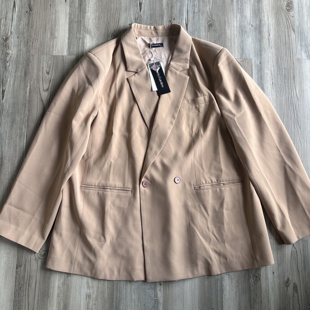 NWT Pretty Garden Women’s Long Beige Camel Career Preppy Work Blazer Size XXL
